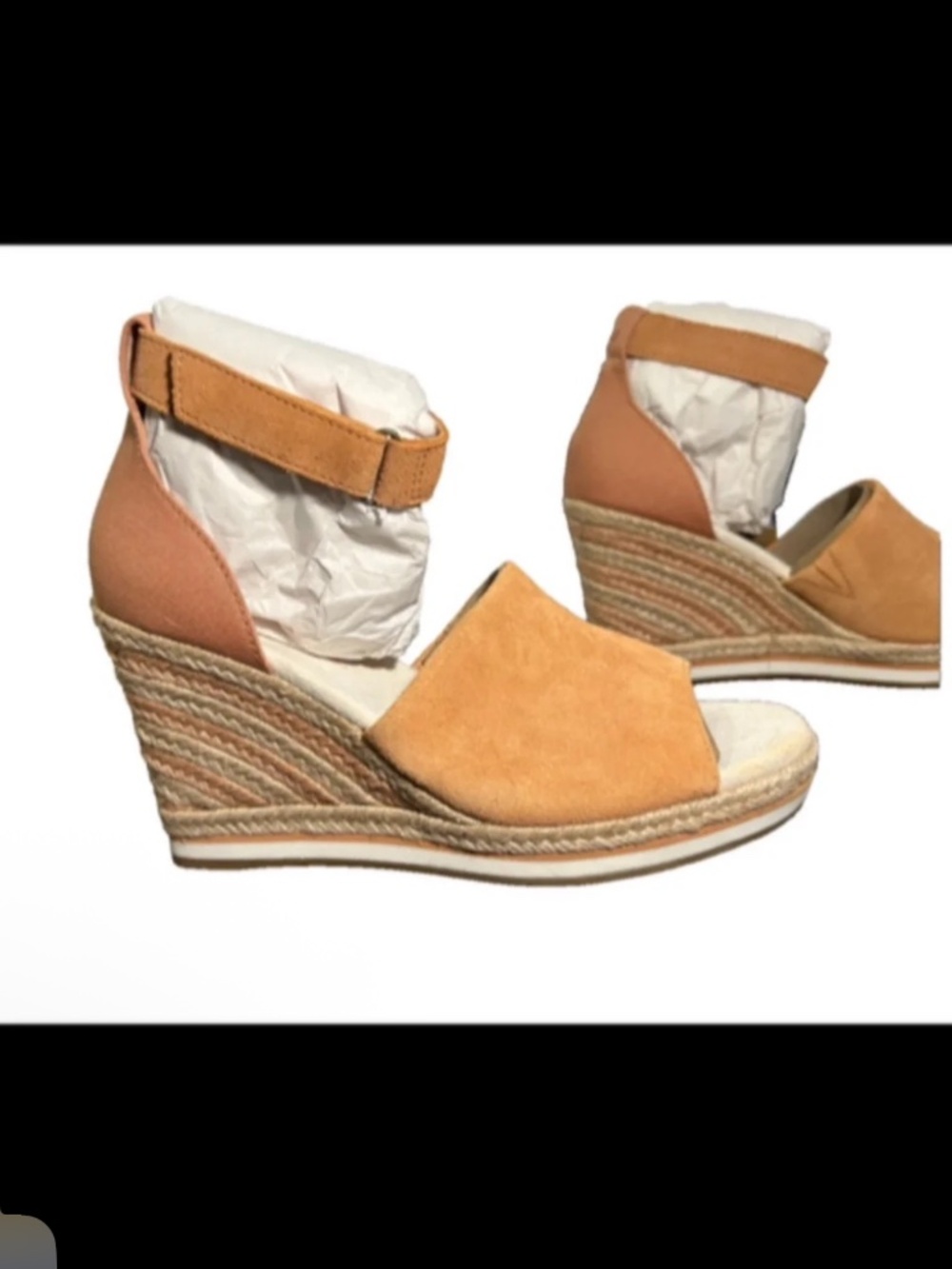 Toms Marisol Suede/Canvas Espadrille Wedge Sandals Sandy Beige Size 8.5 - NWT